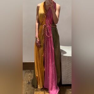 Anthropologie Color Block Braided Maxi Dress Pink Combo